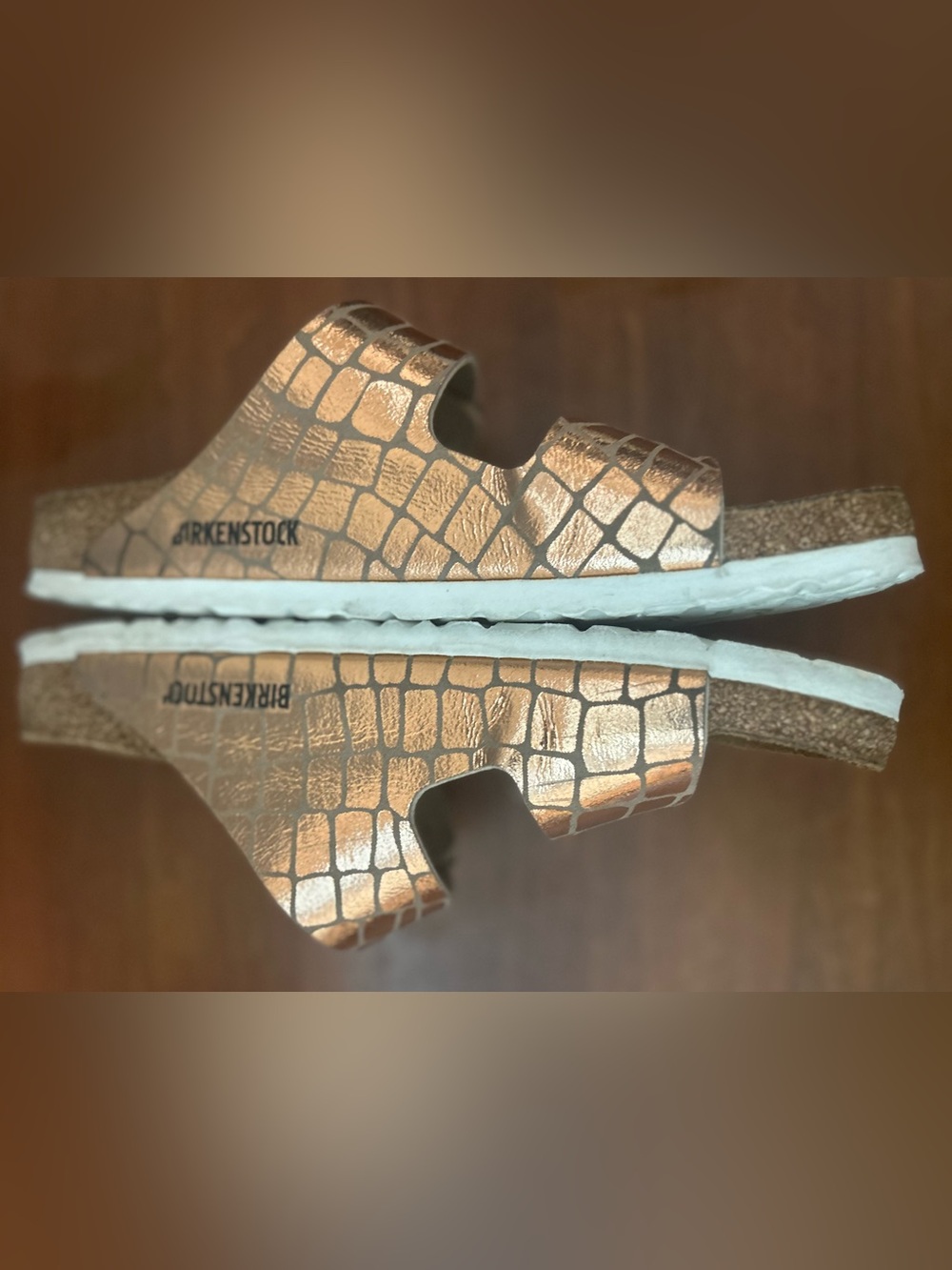 Birkenstock Gator Gleam copper metallic Croc-Embossed Double Buckle Sandals 40-9 - Picture 2 of 12